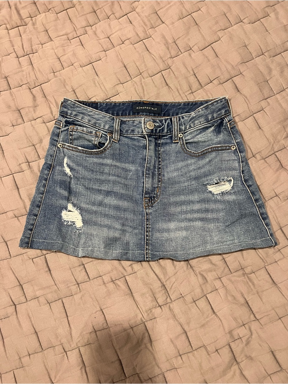 Aeropostale Light Blue Distressed Denim Mini Skirt